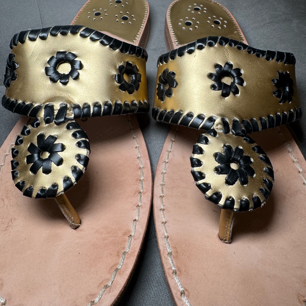 Jack Rogers Signature Spirit Sandals Gold & Black Size 8 - Picture 10 of 16